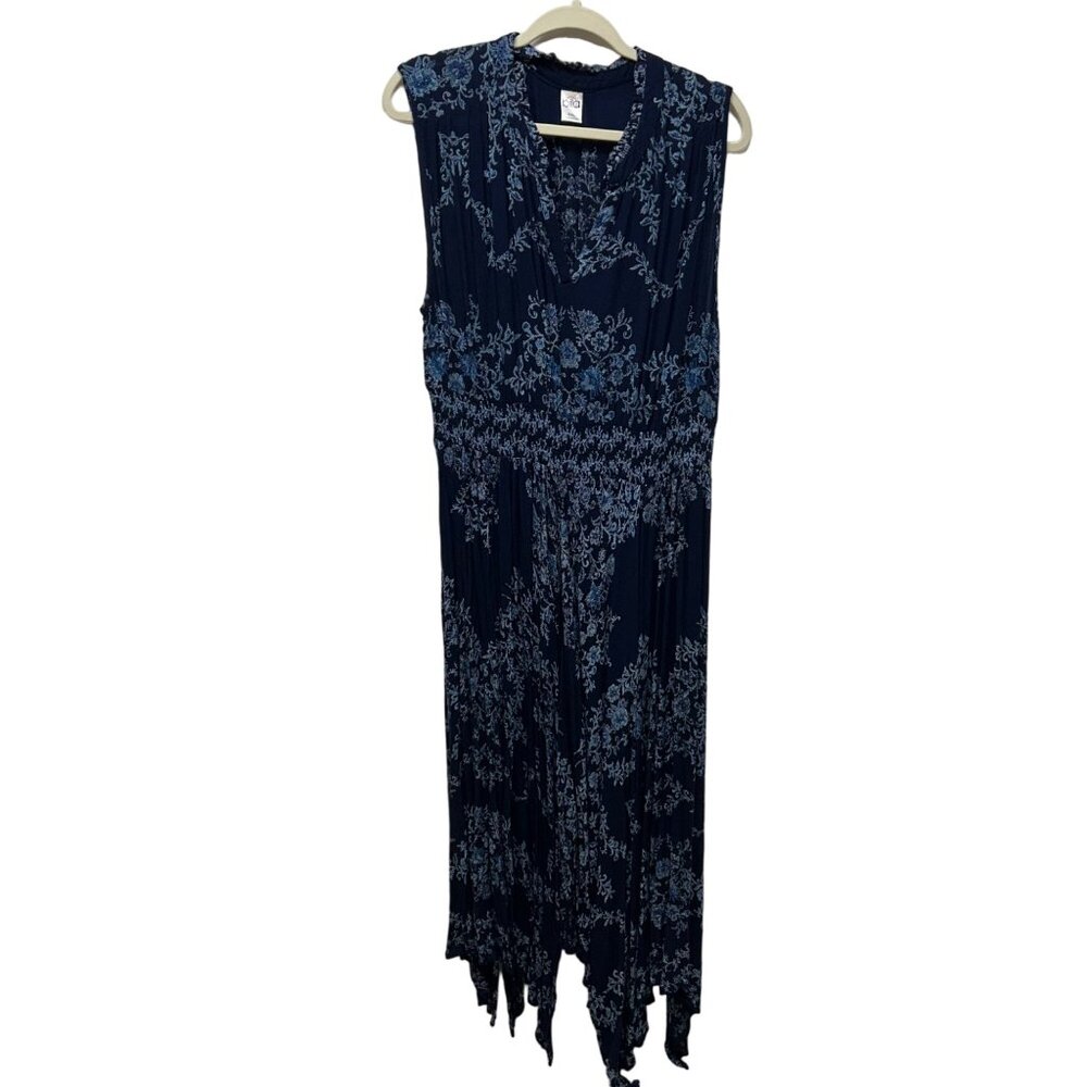 Bila blue floral plus size maxi dress sleeveless boho beachy handkerchief hem XX